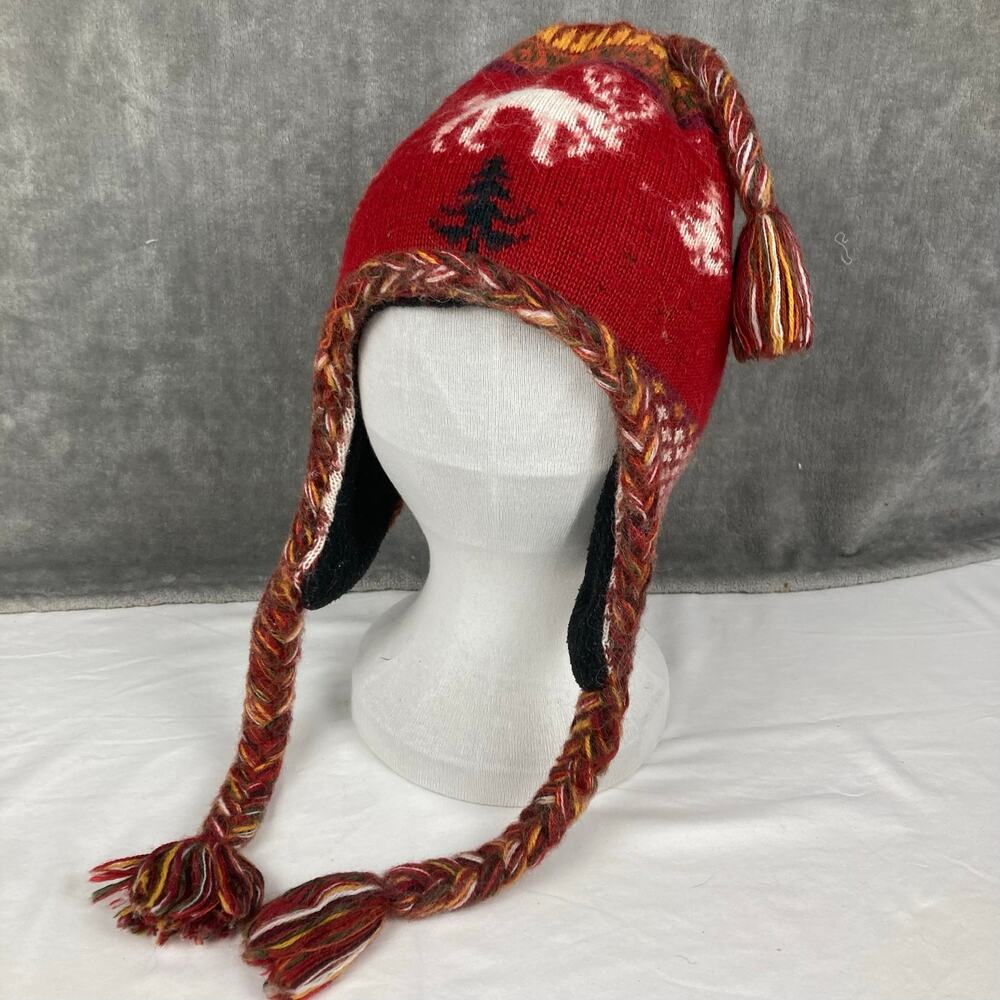 Peruvian Link Ear Flap Alpaca Wool Blend Beanie Chullo Reindeer Christmas Tree